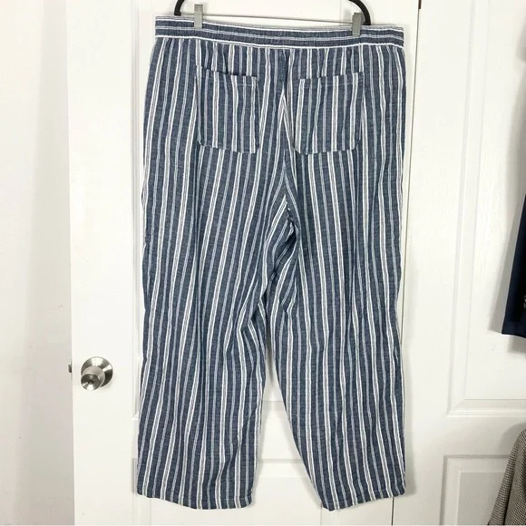 Nwot Old Navy Blue High-Waisted Striped Linen-Blend Wide-Leg Pants XXL Tall - Picture 2 of 10